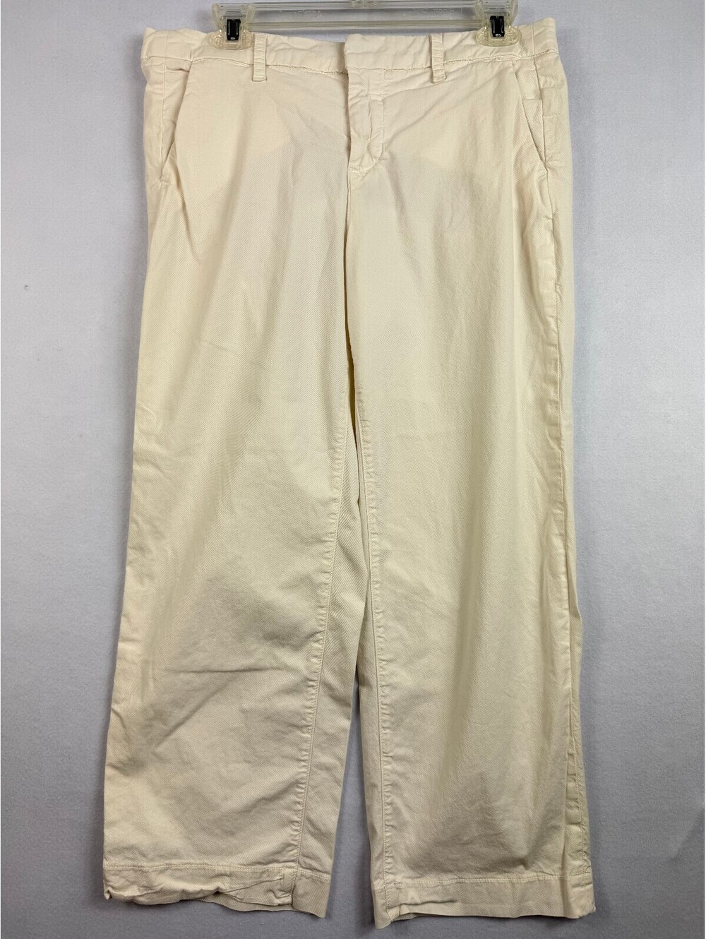 Frank & Eileen Westport Pants Womens 8 Cream Cotton Stretch Wide Leg Cropped
